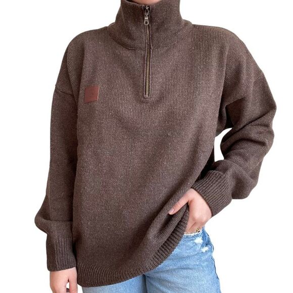 Swanndri Mens Brown Wool Quarter Zip Pullover Minimalistic Sweater Sz 2XL - Picture 1 of 8